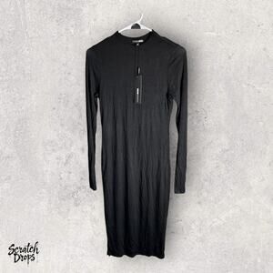 NWT Fashion Nova Black Long Sleeve Midi Dress Size M Women's Trendy Casual Wear